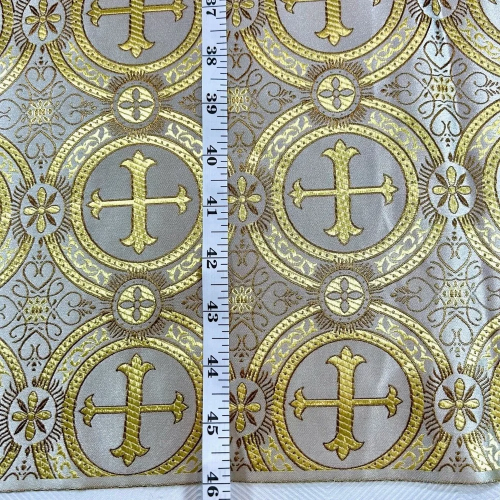 Gold/Silver Church Cross Brocade Fabric Remnant (pre-cut) - 2.5 yds (46